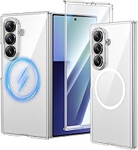 Samsung Galaxy Z Fold 7 Case, [Magnetic Charging Compatible] Ultra Slim with Built-in Screen Protector, Matte Anti-Shock Cover for Z Fold 7, Clear