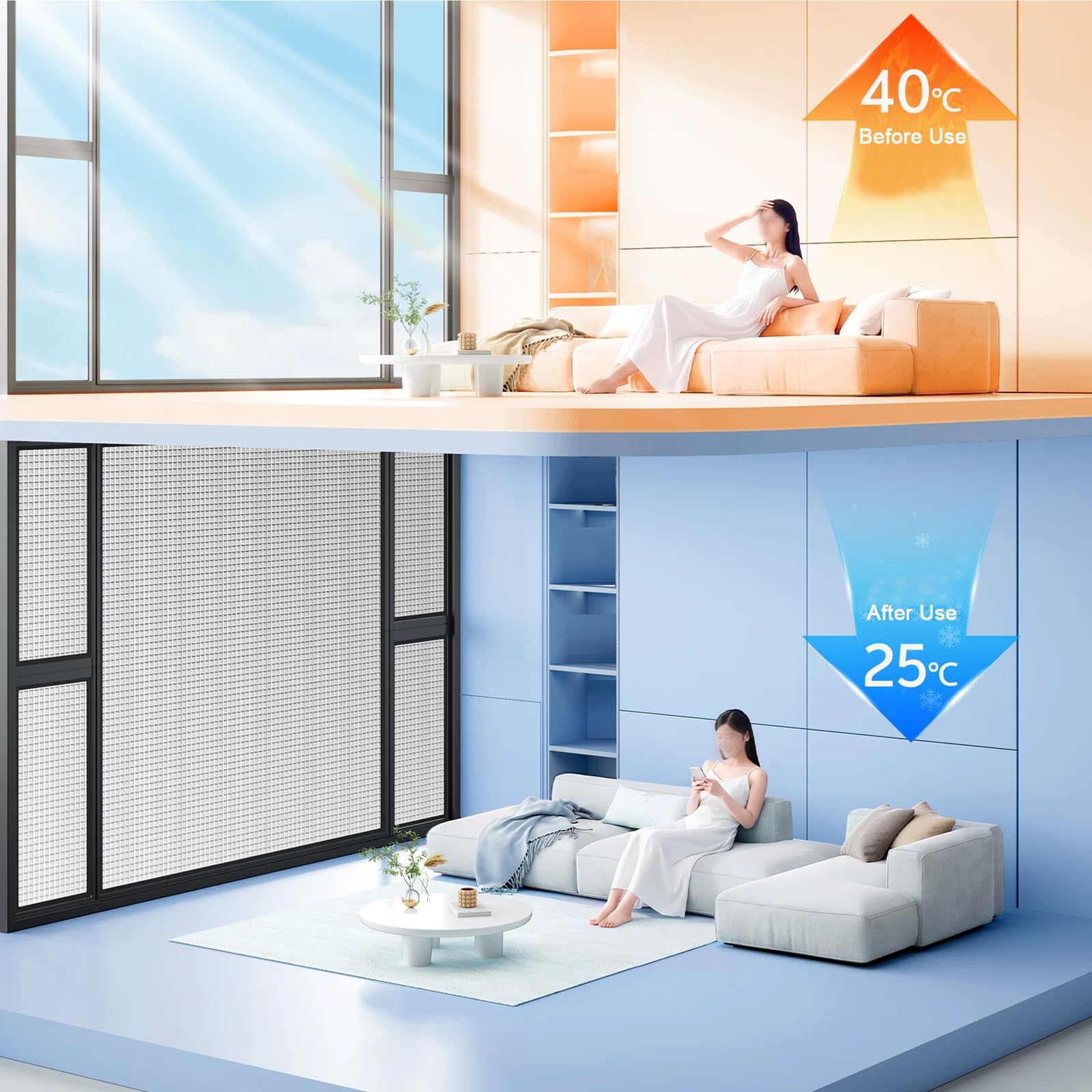 Film de Protection Solaire pour Isolation Thermique,Film Fenetre Anti Chaleur,pour Vitre pour Maison,Bureau,99% Anti-UV Anti Chaleur Anti-Regard Contrôle de la Température (155x250cm)