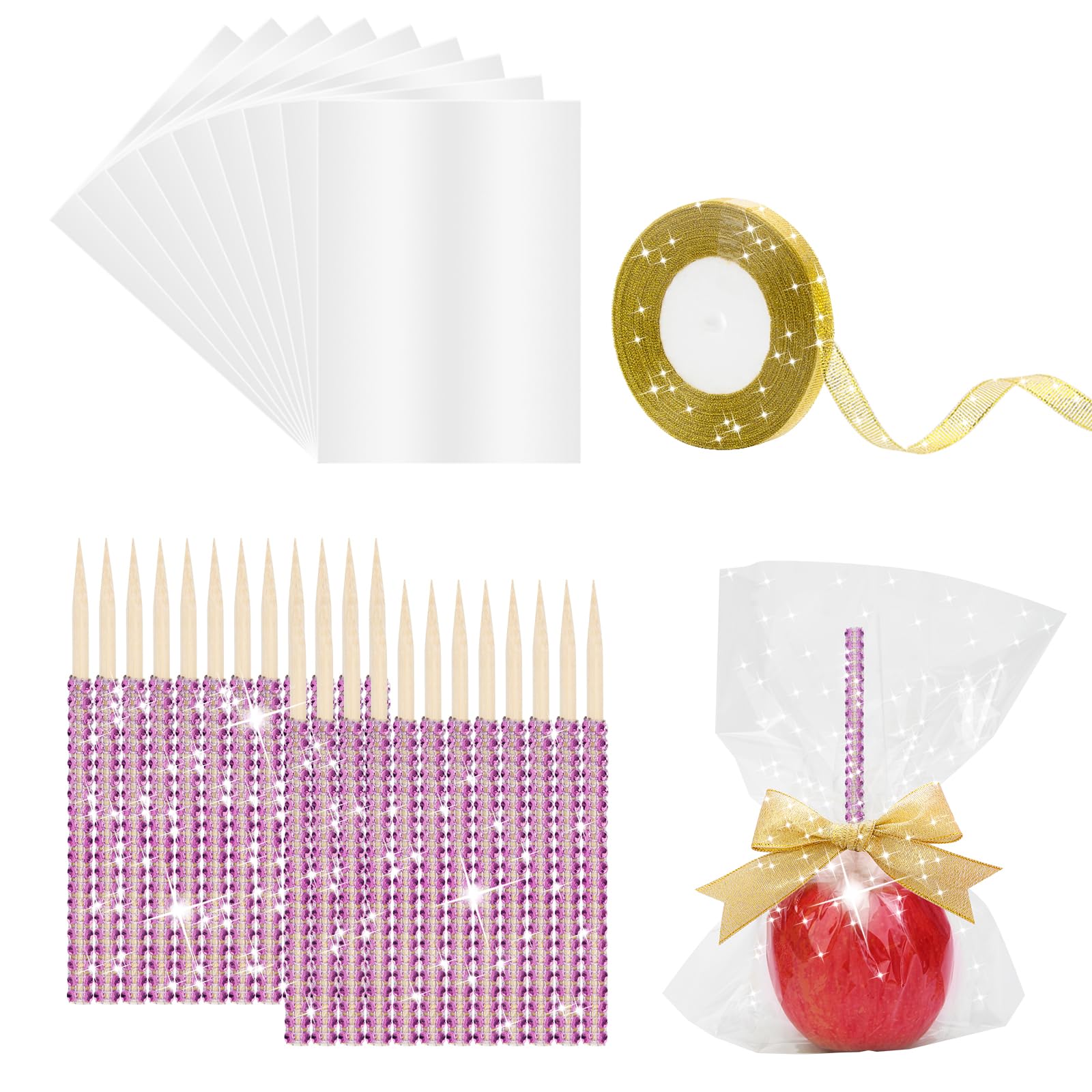 Brochettes en bois de pomme caramel et ruban brillant pour vos ateliers DIY en famille
