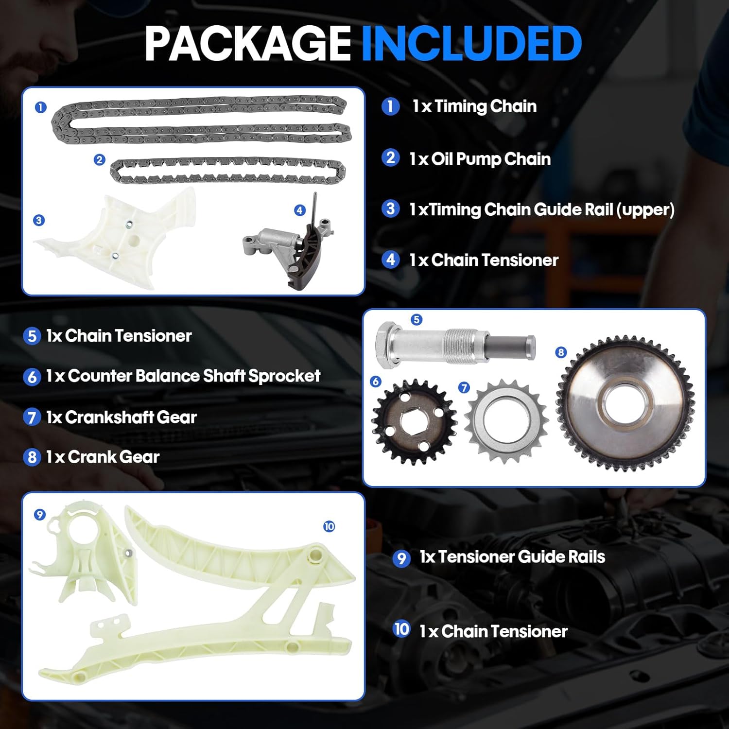 N20 N26 Engine Timing Chain Kit with VVT Sprocket - Fits 2012-2016 BMW 320i 328i 528i X1 X3 X5 2.0L 4-Cylinder & 3.0L 6-Cylinder Models (F30 F10 E84 F25) - Replacement Parts Set