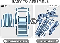 Vista 8 de Juego de 2 sillas Adirondack plegables de madera de gran tamaño para exteriores con otomana retráctil, respaldo y tabla de asiento premontados