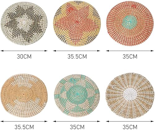 Miniatura 7 de Cesta de pared bohemia, cestas planas tejidas de hierba marina, cesta redonda de mimbre de hierba bohemia, cesta de pared tejida colgante para sala