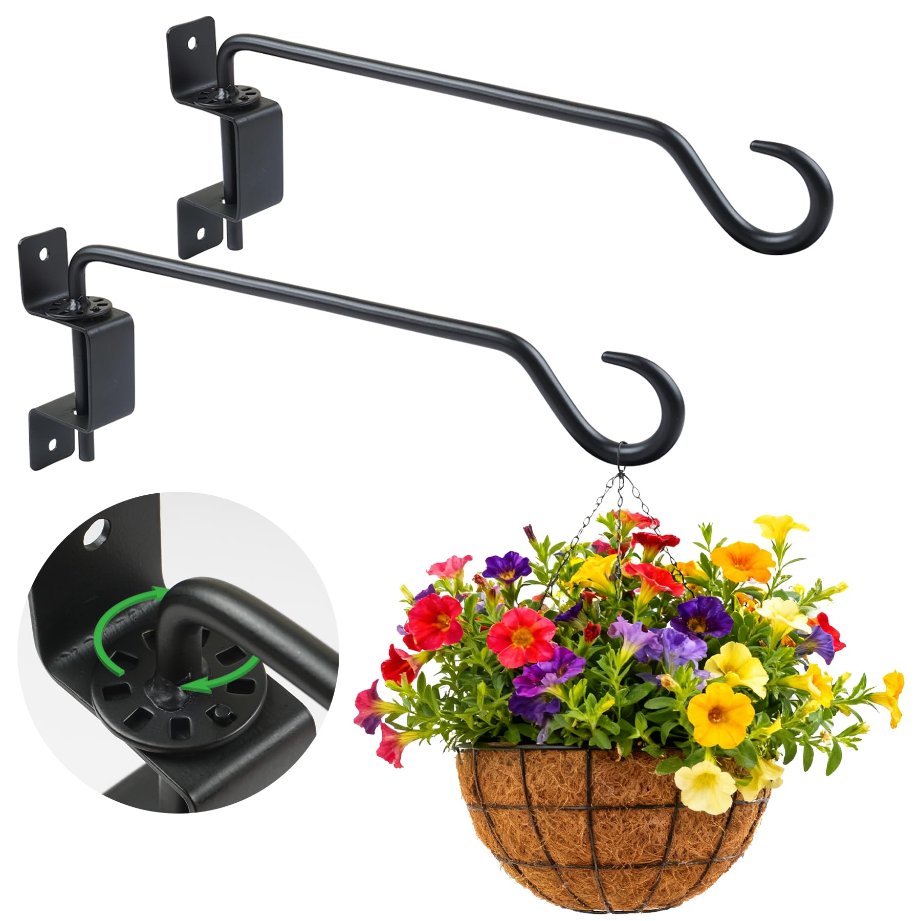 40,6 cm Schwenkbarer Pflanzenaufhänger 2 Stück - Robuste Wandhalterung Pflanzenhalterungen mit 360° verstellbarem Haken, rostbeständige Metall Outdoor Pflanzenaufhänger für Blumenkörbe