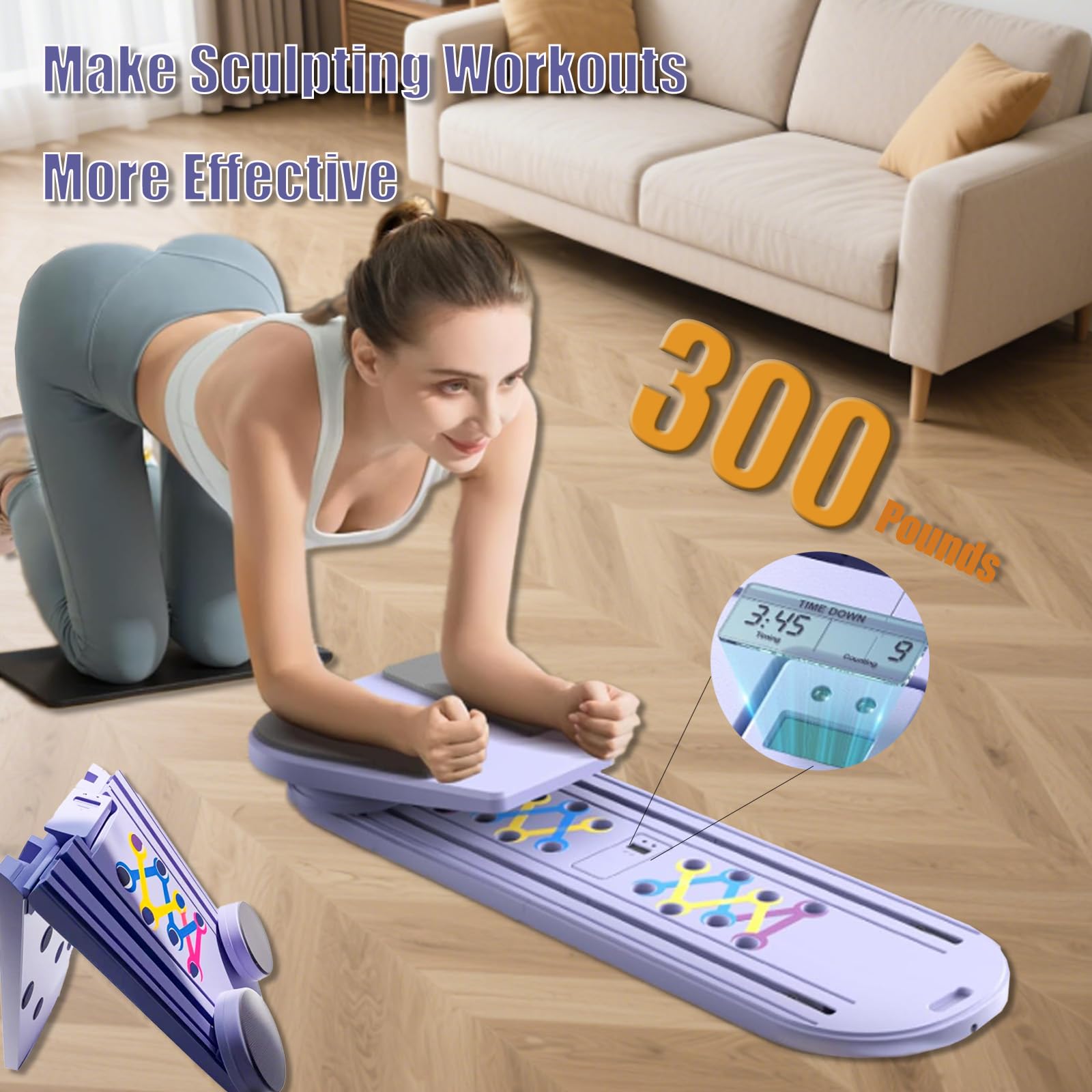 Das Multifunktionale 5-in-1-Pilates-Board mit LED-Zähler, Klappbaren Ist Das Pilates-Trainer-Set-Board für Den Aufbau von Kernkraft und Bauchmuskeln Zu Hause