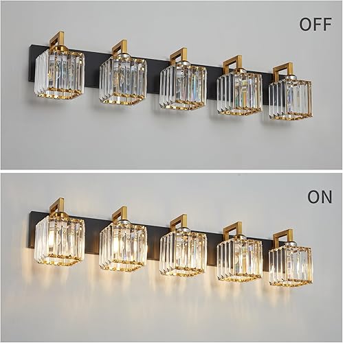 Miniatura 4 de Moderna lámpara de pared de cristal de oro negro con 5 luces para baño