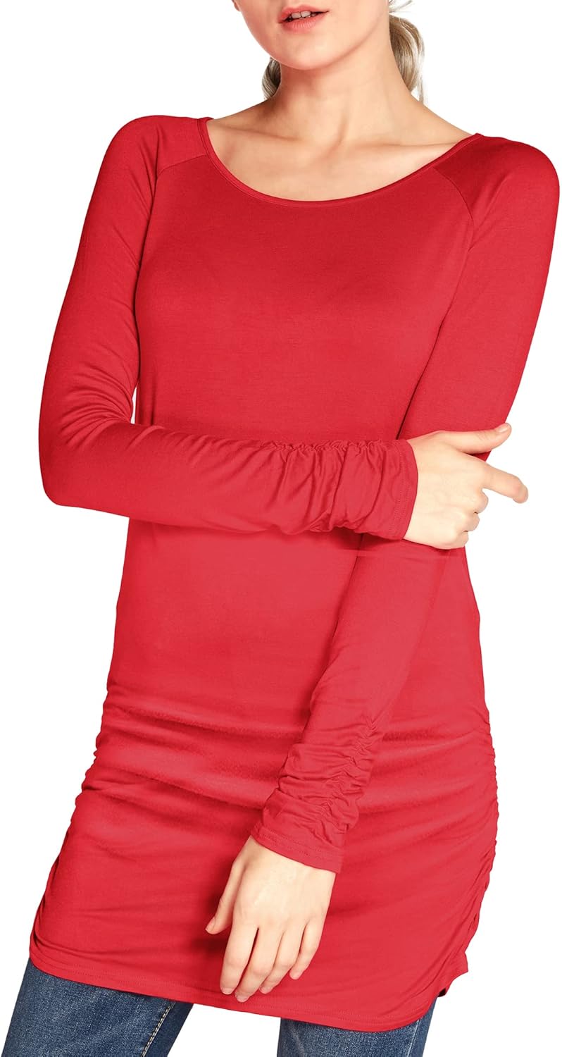 Urban CoCo Women's Casual T-Shirt Long Sleeve Solid Tunic Tops Slim Fit - Image 3