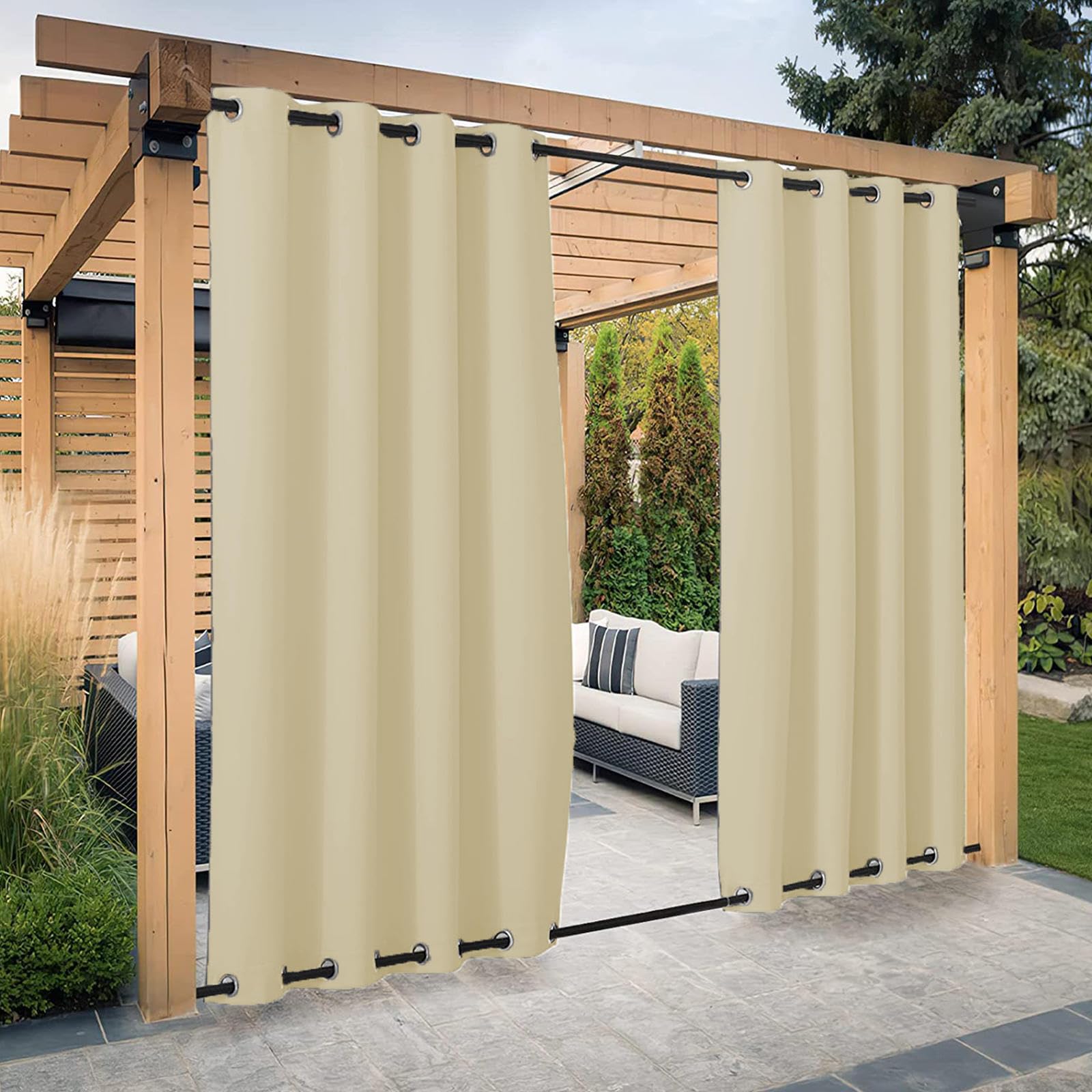 Tende da Esterno per Gazebo da Giardino, Isolamento Termico Impermeabile con Occhielli (Superiore e Inferiore) Tenda da Patio Frangivento per Mantenere La Privacy, 1 Pannello,Lightblue-W132xH305cm