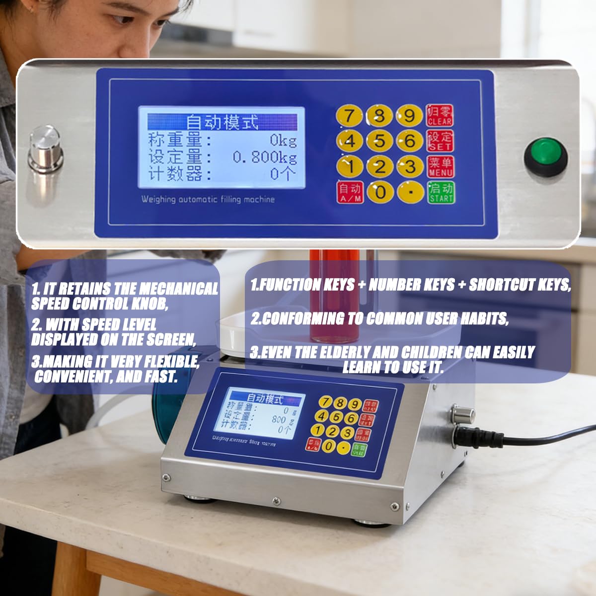 Máquina llenadora de Miel, llenadora automática de líquidos de 2 a 300 g, Carcasa de Acero Inoxidable, Gran caudal de 1,2 l/min, llenado rápido, Control Digital para Bebidas.
