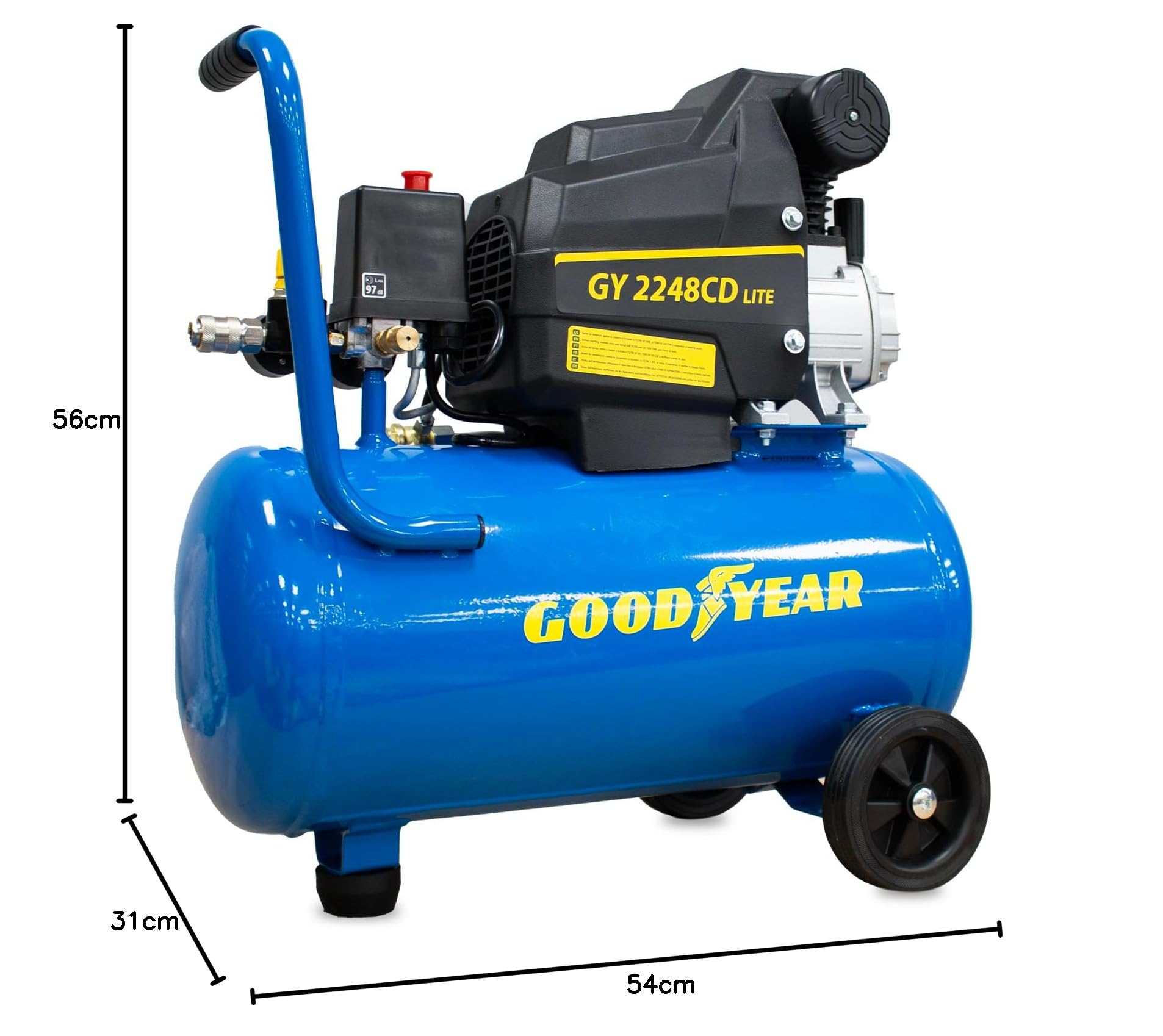 Goodyear - Elektrischer Kompressor-Induktionsmotor 24 Liter 2CV 230 V - 50 Hz Kompressor 165 Liter/Minute Saugleistung. 2.800 U/min. Nenndruck 8 bar. 97 dB