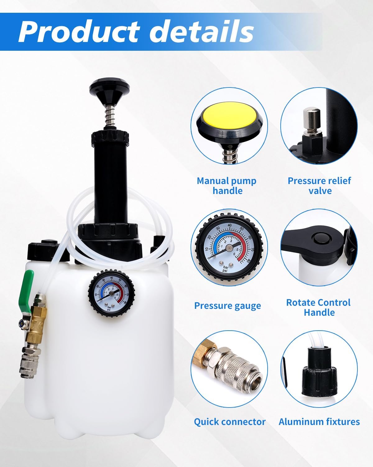 3L Transmission Fluid Pump, ATF Fluid Transfer Pump Tool with Pressure Gauge, 8 Adapters (5 Plastic + 3 Metal), Manual Transmission Fluid Extractor for Car SUV Truck
