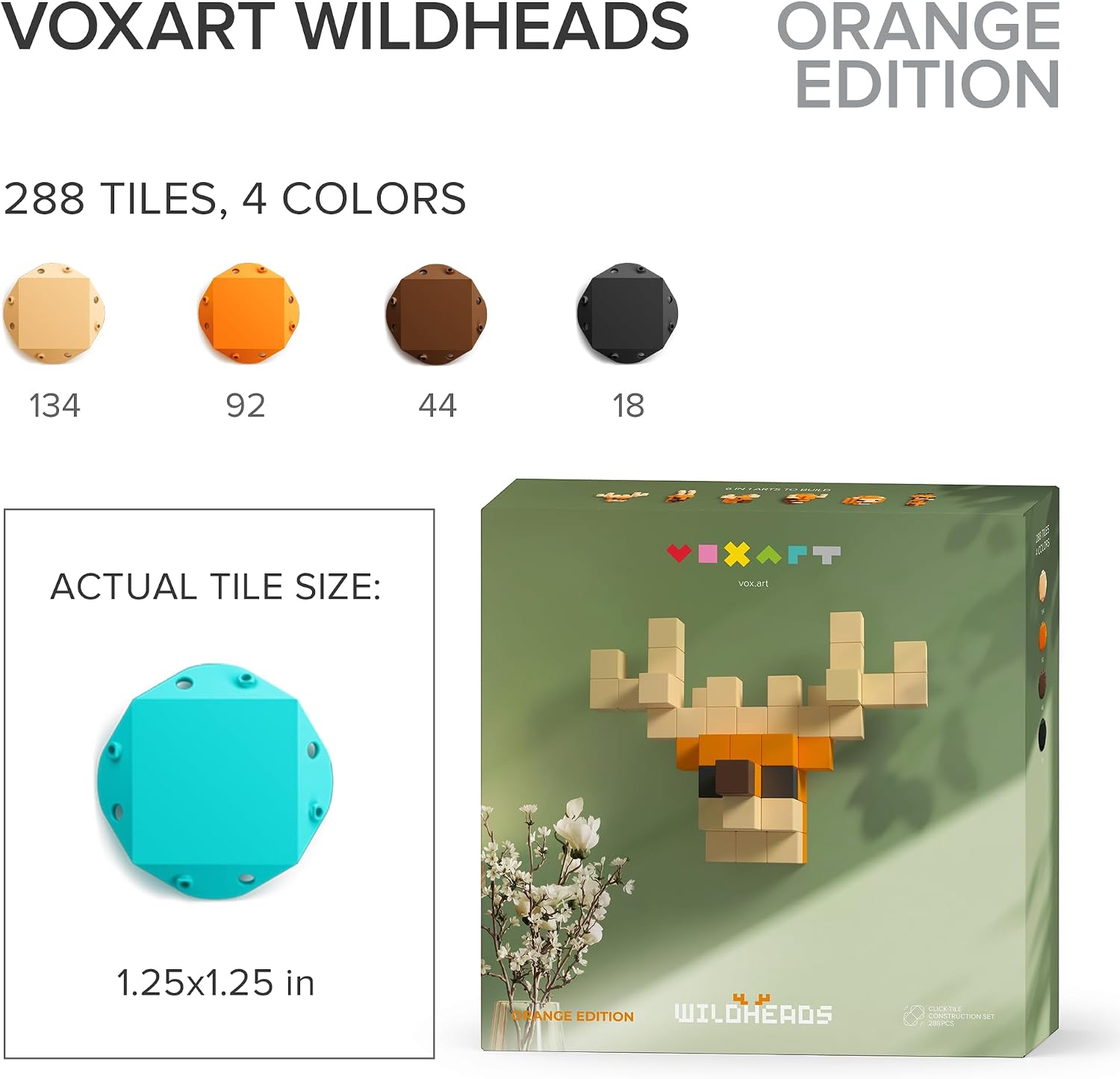 Orange Wildeheads Pixel Art Building Set 6-in-1 – 3D Tile-Based Home Décor Model, Create & Display Retro Pixel Figures, Unique Artistic Gift for Gamers, Designers & Collectors