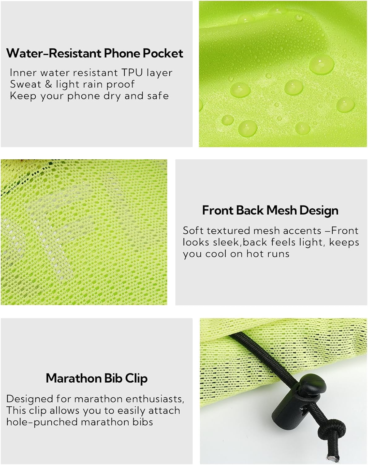 WATERFLY Running Belt Fanny Pack: Breathable 3 Pocket Waist Bag for Men Women Workout Exercise Fitness Phone Holder Fits All Phones - Runner Marathon Jogging Race Belt with Bib Clip Yellow - Image 7