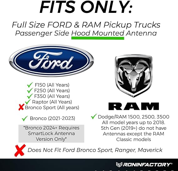 RONIN FACTORY Truck Antenna for Ford F150 F250 F350 Super Duty Raptor Bronco (21-23) Lightning Dodge RAM 1500 Accessories - Carwash Safe - Short Antenna F150 (4 Inch)