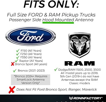 RONIN FACTORY Truck Antenna for Ford F150 F250 F350 Super Duty Raptor Bronco (21-23) Lightning Dodge RAM 1500 Accessories - Carwash Safe - Short Antenna F150 (4 Inch)