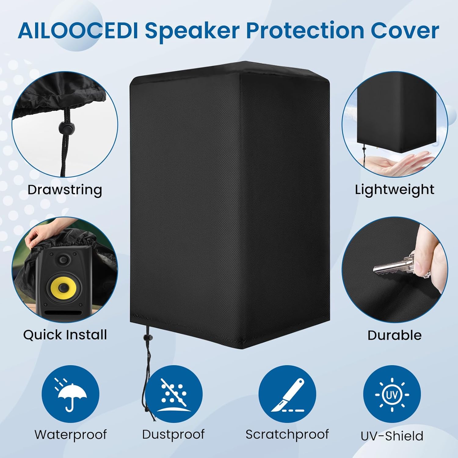 2 Pack Speaker Covers 15 Inch Waterproof Oxford Fabric Outdoor PA/DJ Speaker Cover for Powered Speaker Mounted on Stand Protection 30"x 19"x20" Black - Image 4