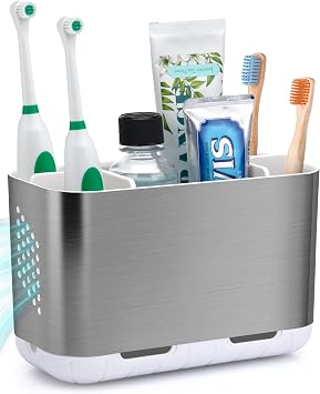 LAFARA Toothbrush Holders for Bathroom Organizer Countertop, Detachable Anti-Slip Large Electric Toothbrush Holders, Brushed