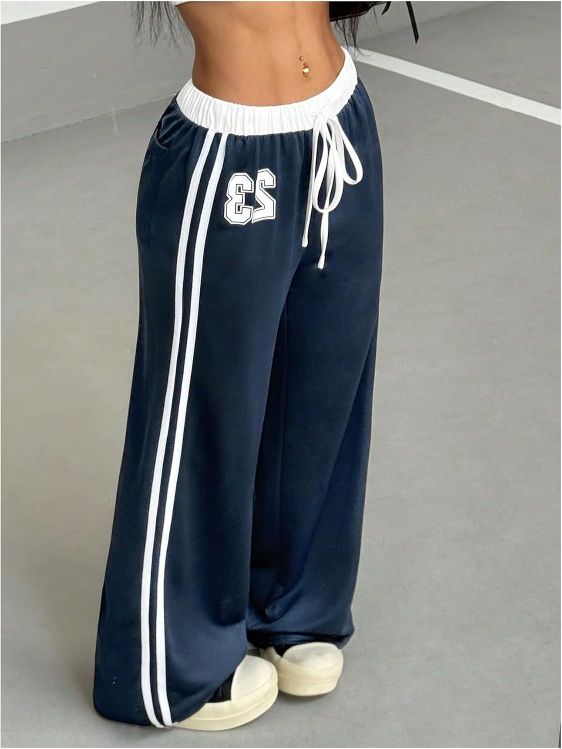 GORGLITTER Women's Striped Side Baggy Sweatpants Number Graphic Wide Leg Track Pants - Image 2