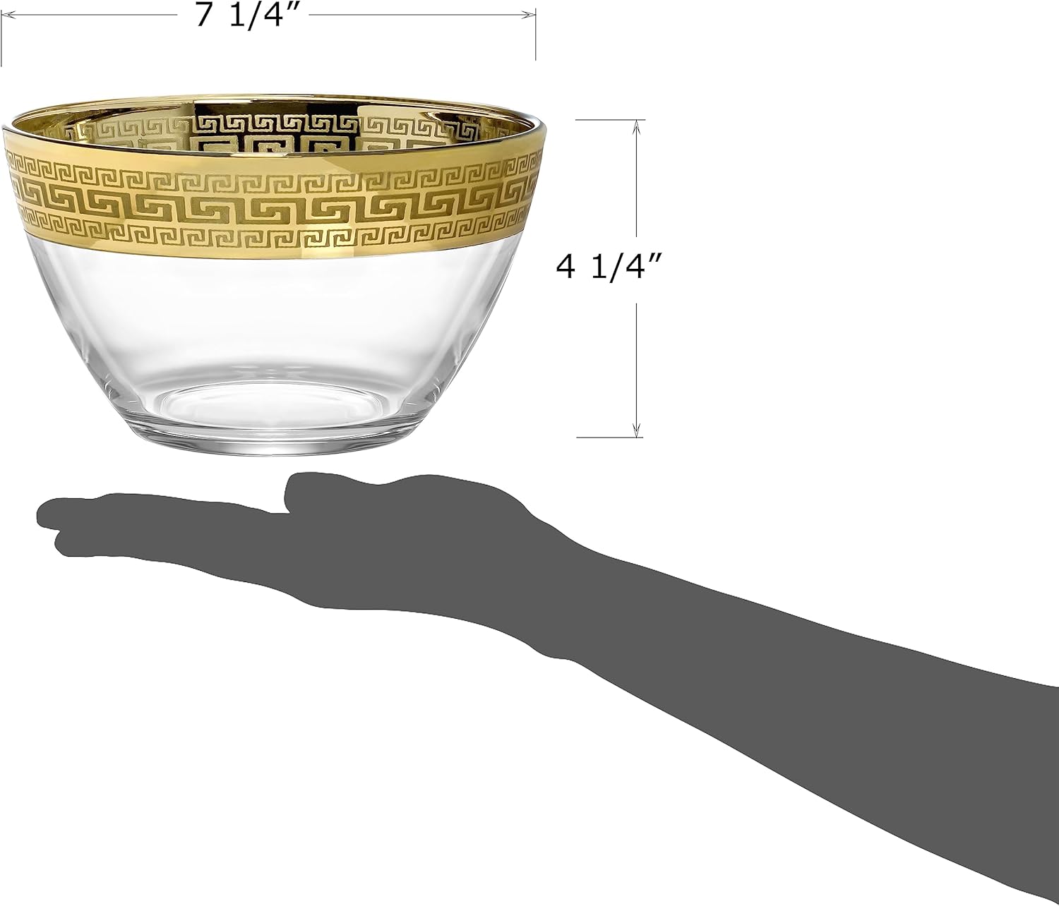 Red Co. Decorated Clear Glass 1.5 Quart Salad Bowl with Golden Greek Key Trim