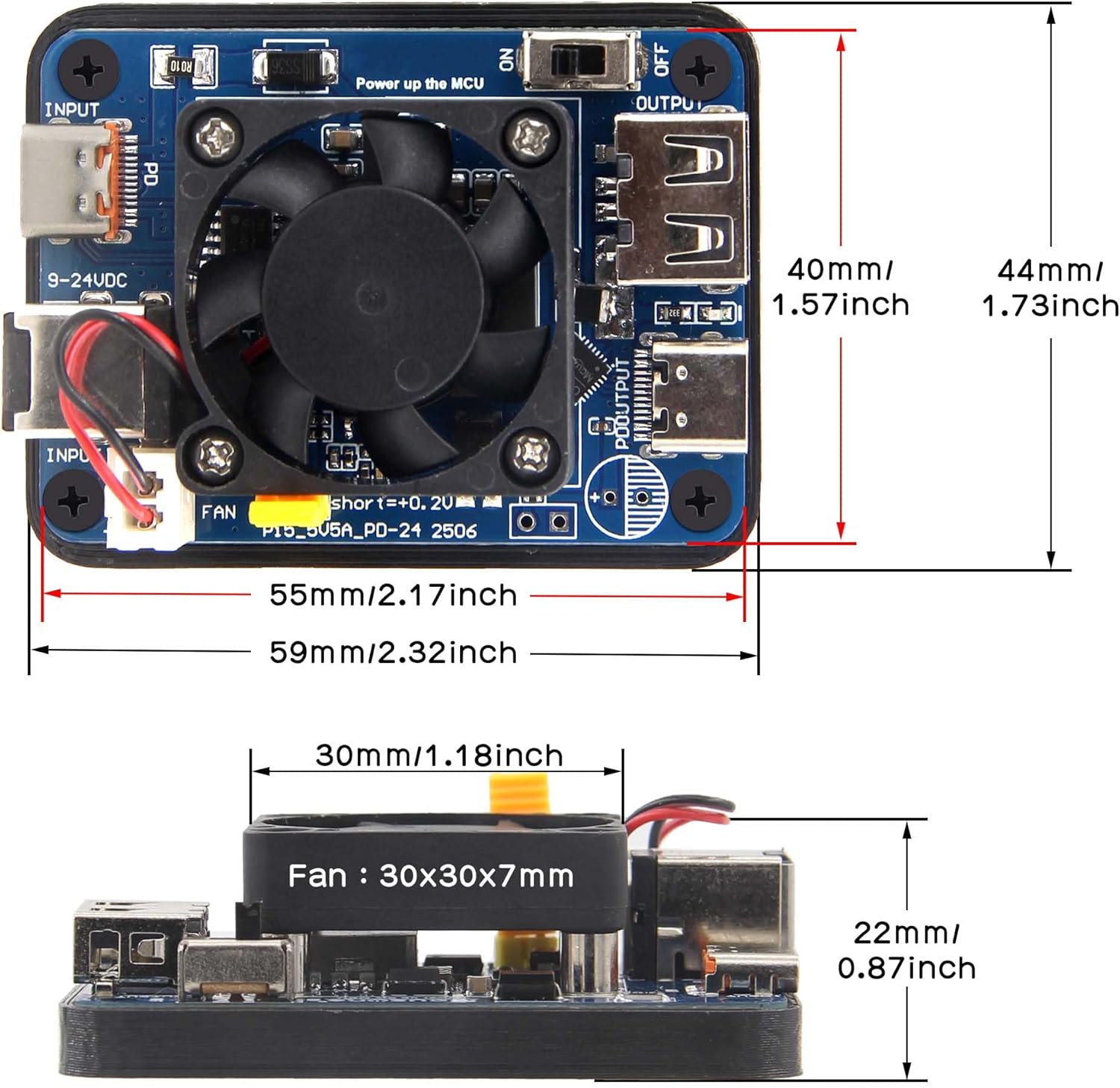5V 5A Dual PD Power Supply Module with Cooling Fan | 9-24V to 5V Step Down Power Converter Expansion Board for Raspberry Pi 5