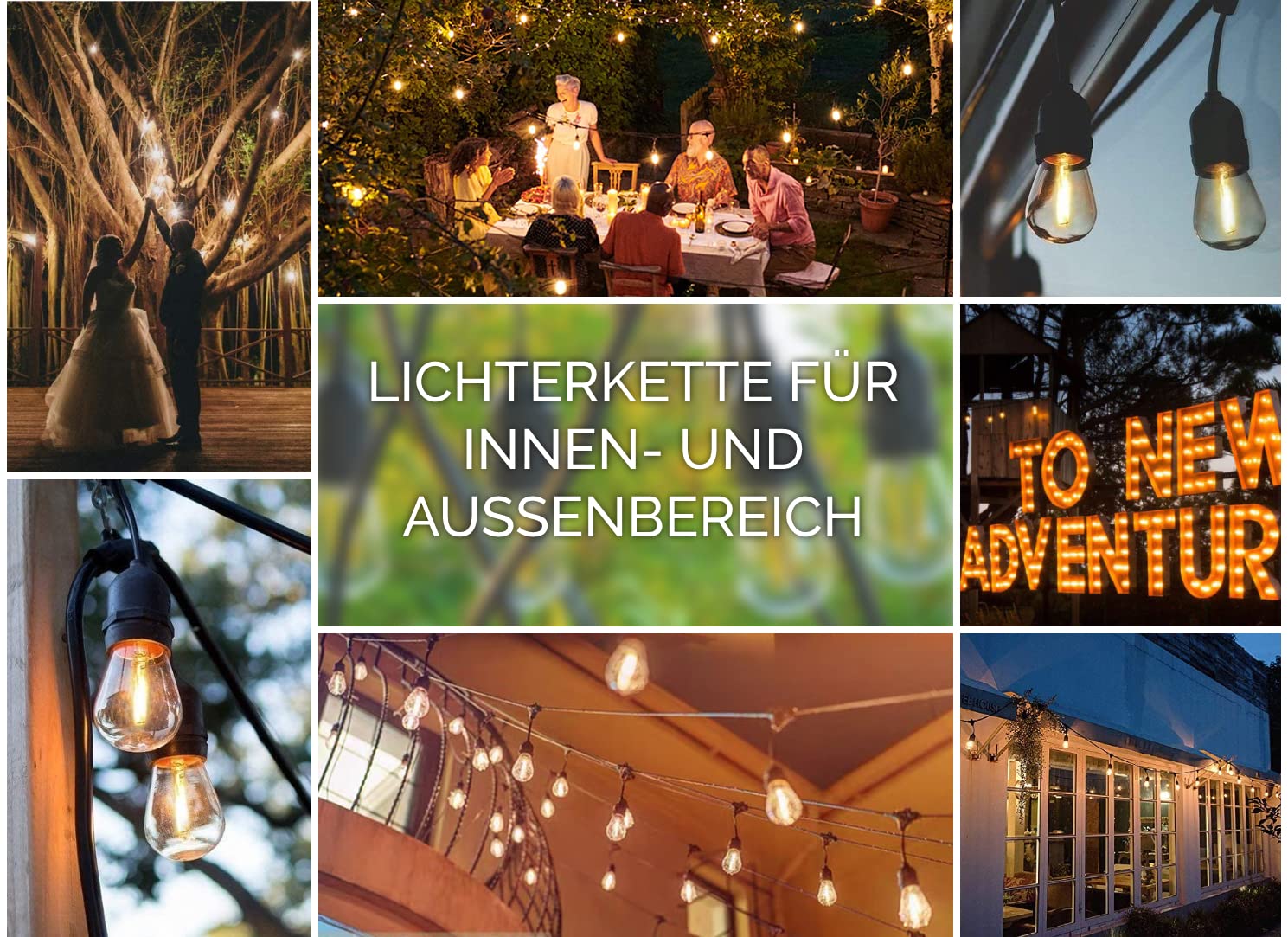 Lumiled Lichterkette Außen 15 Meter mit 30 E27 LED 1W Glühbirne ST45 Warmweiß 2700K 230V Birnen für Garten Biergarten Party Hochzeit Dekoration Terrasse Weihnachten verlängerbar mit Strom