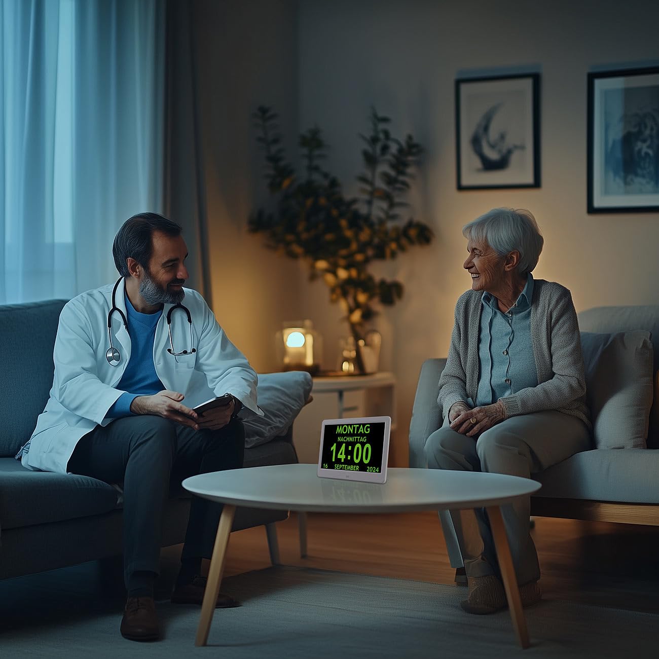 infactory Senioren Uhr: Digital-Uhr mit 10"-Display, Wecker, Medizin-Erinnerung, Mediaplayer (Digitaler Bilderrahmen, Weck mit Kalender, Farbe)