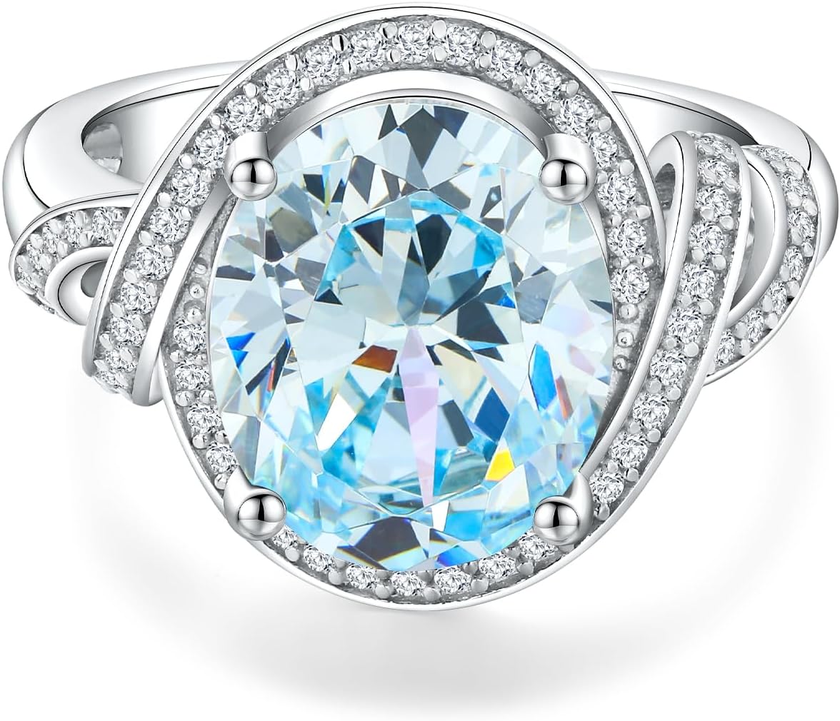 DAYBYDAY Big Sapphire/Emerald/Ruby/Aquamarine/Amethyst/Peridot Ring, 925 Sterling Silver Oval Cut Gemstone Engagement Rings for Women, 4-8 Carat Large Statement Cocktail Ring