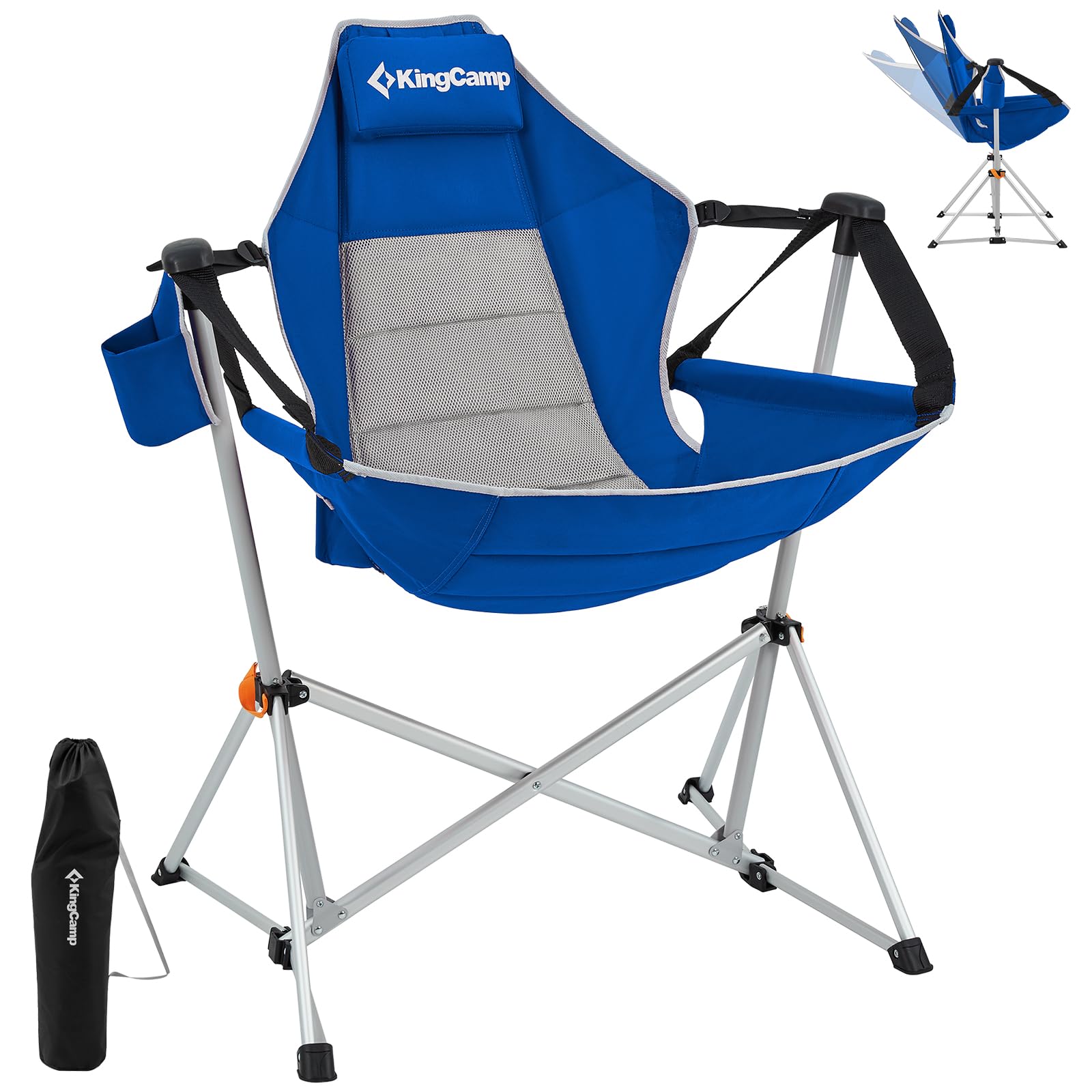 KingCamp Hammock Camping Chair Swinging Recliner Chair for Backyard Lawn Beach Camp Outside Indoor Adults Portable Lounger Folding Chair Hold Up to 264lbs with Carrying Bag Cup Holder