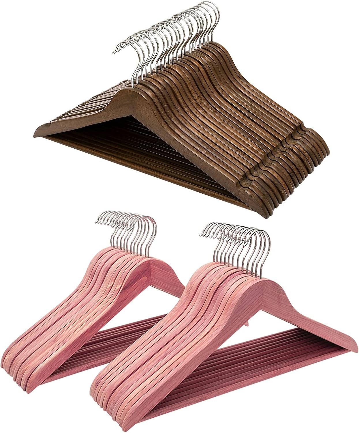FairyHaus Wood Hangers 30 Pack & Natural Cedar Wooden Coat Hangers 24Pack