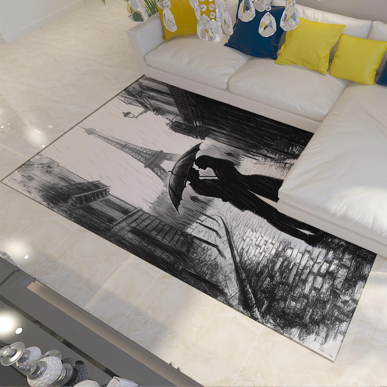 Tapis de salon Tour Eiffel doux 180x270cm pour réchauffer un sol froid