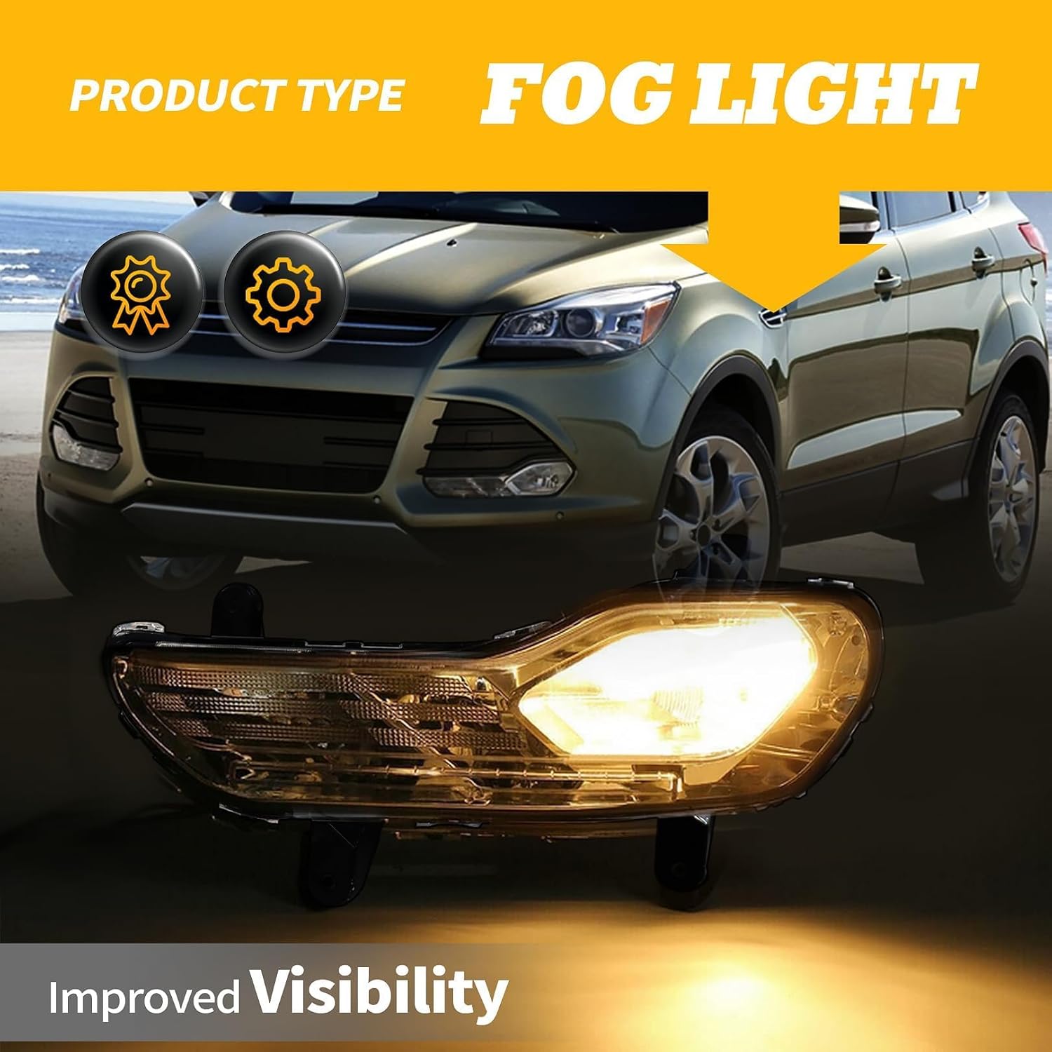 Left Front Bumper Fog Light Housing (Bulb not Included) Compatible with 2013-2016 Escape Fog Lamp Housing Driver Side