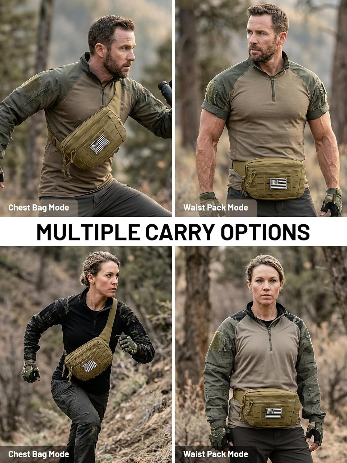 Tactical Sling Bag, Fanny Pack,2in1,CCW & EDC Shoulder Bag with MOLLE & Pistol Holster - 1000D Adjustable Strap for Outdoor Carry Men & Women