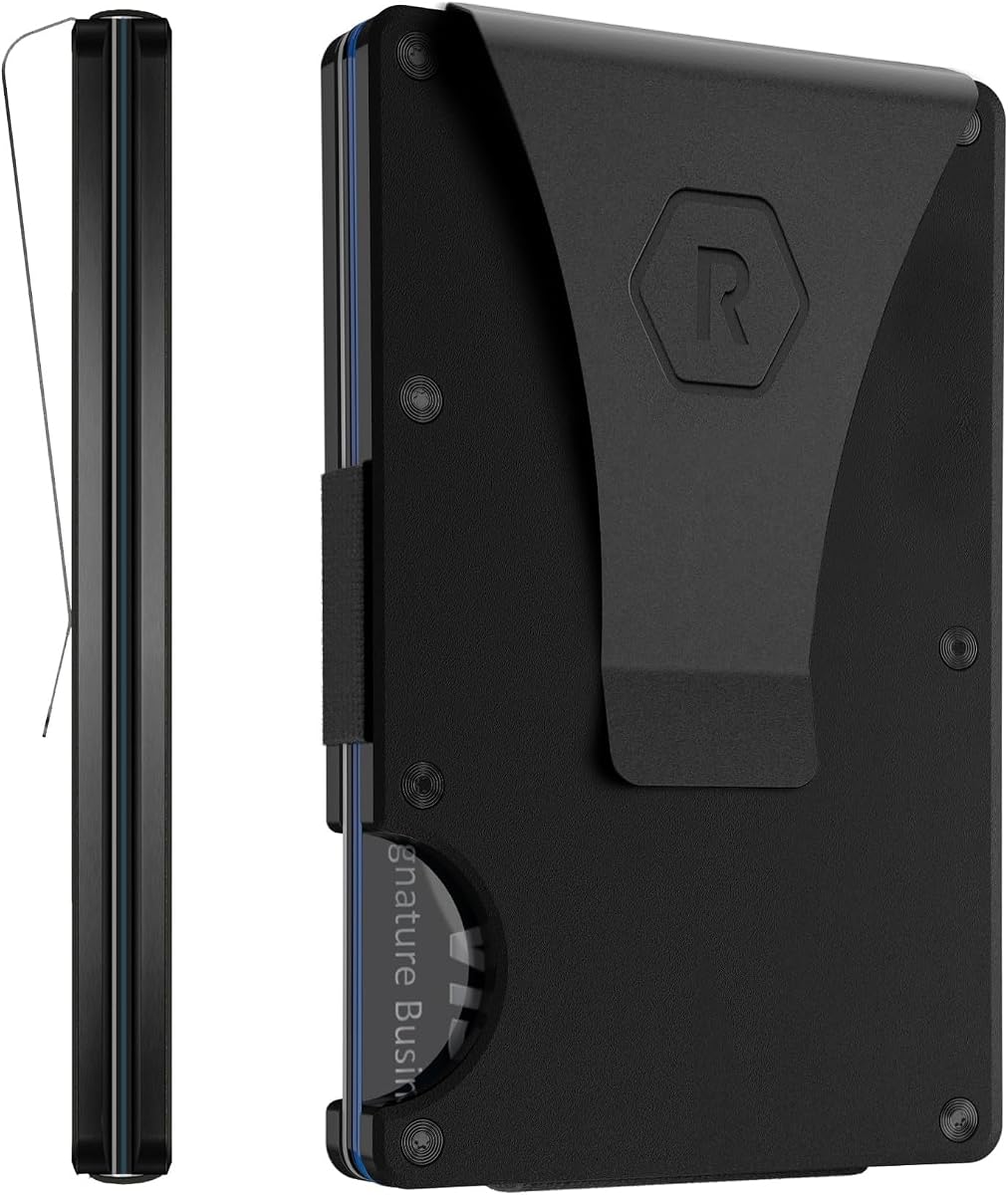 The Ridge Wallet para hombre - Cartera y tarjetero compacto, delgado y minimalista, bolsillo frontal con protección RFID para hombre con clip para dinero integrado (titanio negro mate)