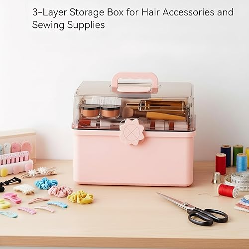 Miniatura 3 de Pulseplay Organizador de almacenamiento de maquillaje plegable de 3 capas con asa, caja de almacenamiento de cosméticos portátil de gran capacidad