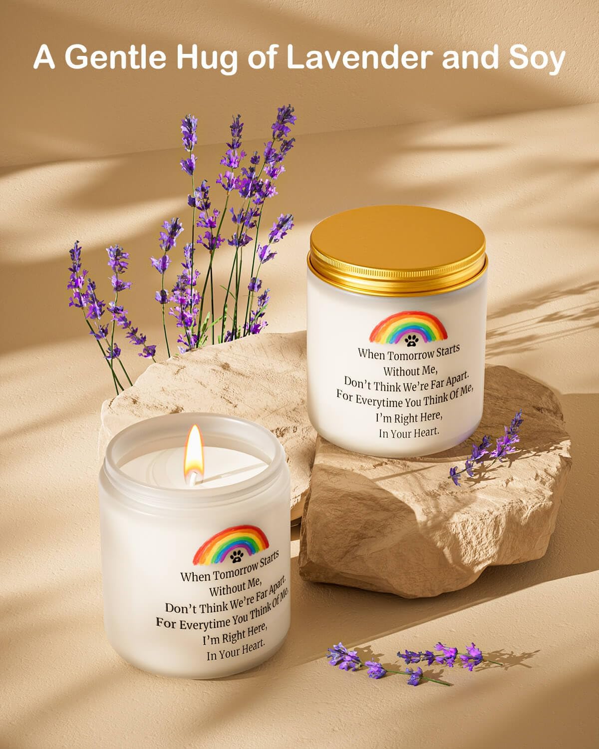 Dog Memorial Gifts for Loss of Dog, Pet Memorial Gifts, Sympathy Gift for Pet Loss with Poem, Rainbow Bridge Remembrance Candle, Passed Away Condolence Present for Pet Lovers, Cat Dog Grief Keepsake - Image 3