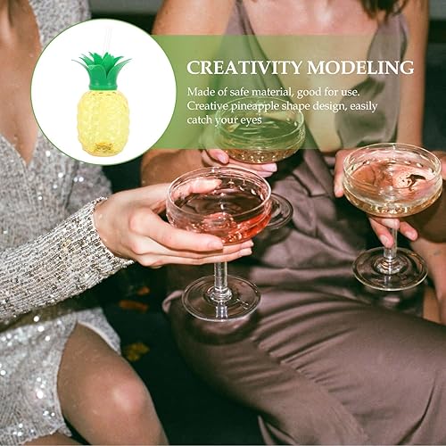 Miniatura 6 de BESTonZON 3 tazas de piña, 16.9 fl oz con luz LED con popote y tapa, tazas con forma de fruta hawaiana en forma de piña, tazas de agua de vidrio de