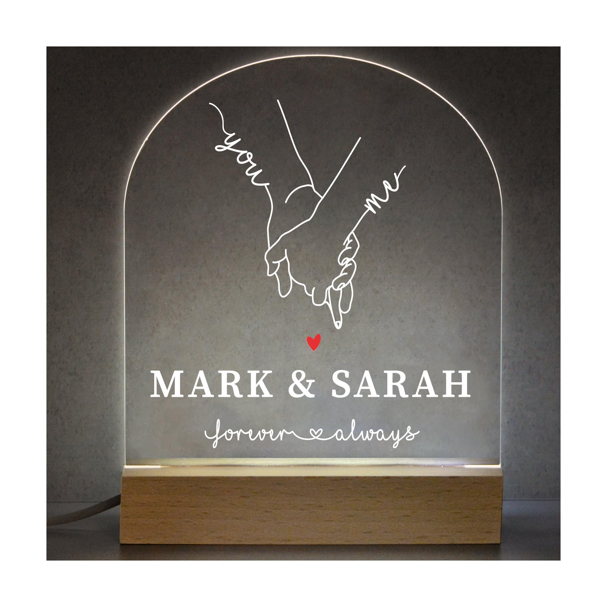 Beecreative Personalised for Boyfriend Men, Girlfriend Night Light, Valentines Day Gift For Him Her, Wedding Engagement Gift, Love Hand Illustration, You and Me