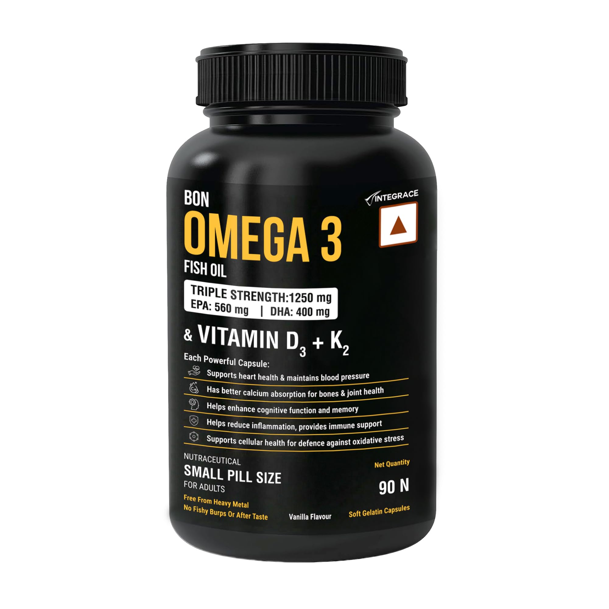 Fish Oil 1250mg with Vitamin D3 & K2, 90 Softgels | 3X Triple Strength 560mg EPA & 400mg DHA | Supports Heart, Bone Health, Brain & Immunity | Easy to Swallow Small Pills | Non-GMO, Burpless Anti-Reflux, No Heavy Metals-image-41