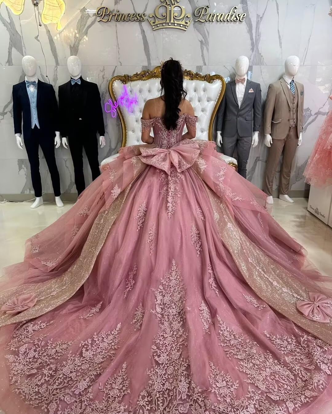 Mauuwy Off Shoulder Quinceanera Dresses Layered XV Sweet 16 Dresses with Tassels Beaded Vestidos De 15 Años with Bow - Image 3