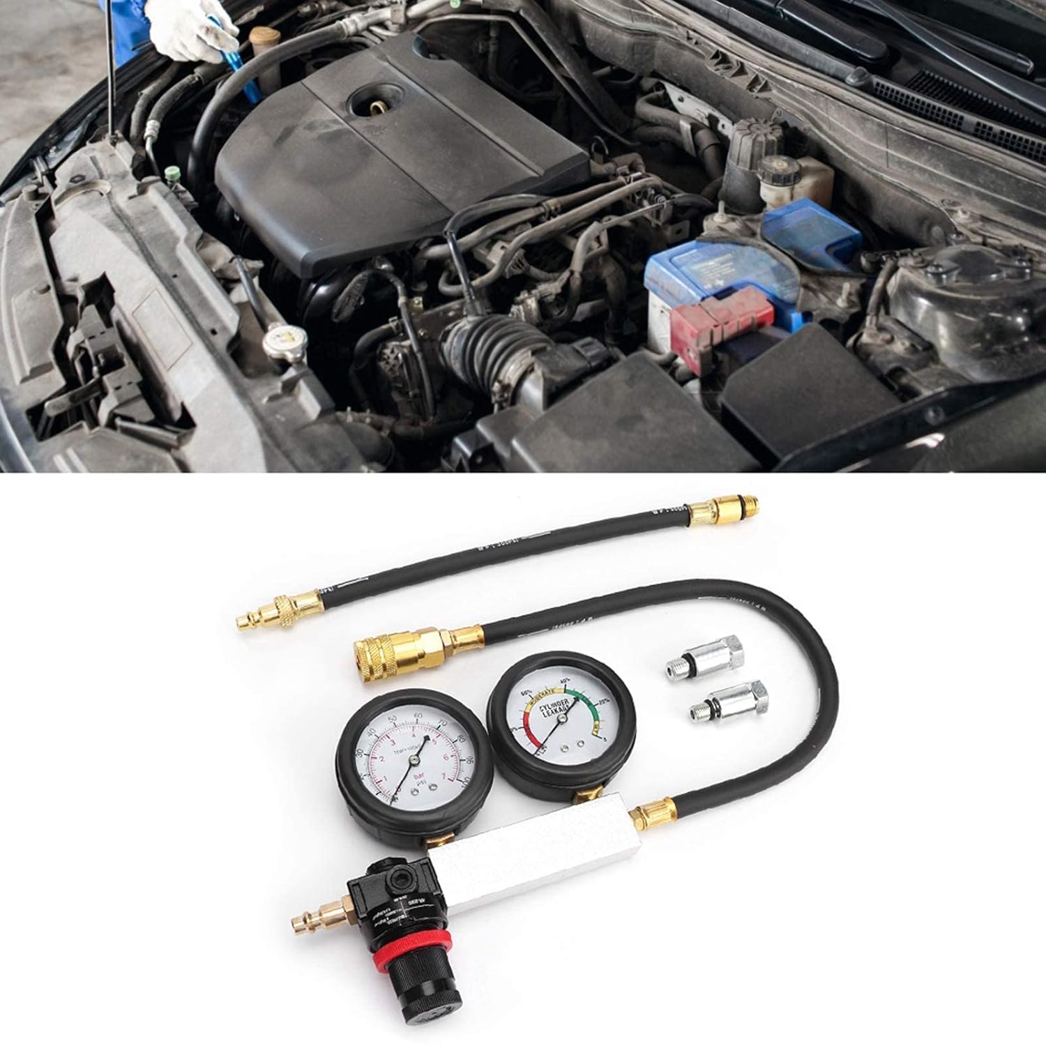 Cylinder Leakage Detector, Dual Pressure Gauges Engine Compression