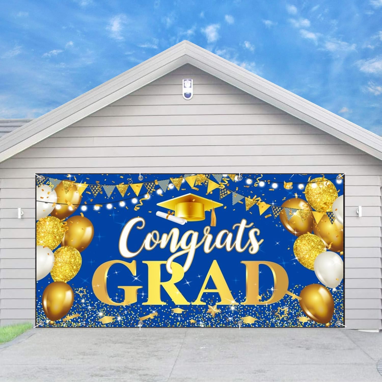 DASHAN 6x13ft Blue Gold Graduation Garage Door Cover Congrats Grad Class of 2026 Garage Door Banner Dcorations Congratulations Large Yard Sign Decorations Graduation Ceremony Background