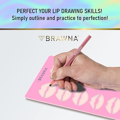 Miniatura 3 de BRAWNA Plantilla de práctica de tatuaje de rubor labial con piel de práctica rosa  Plantilla de rubor labial para tatuaje de labios  Suministros de