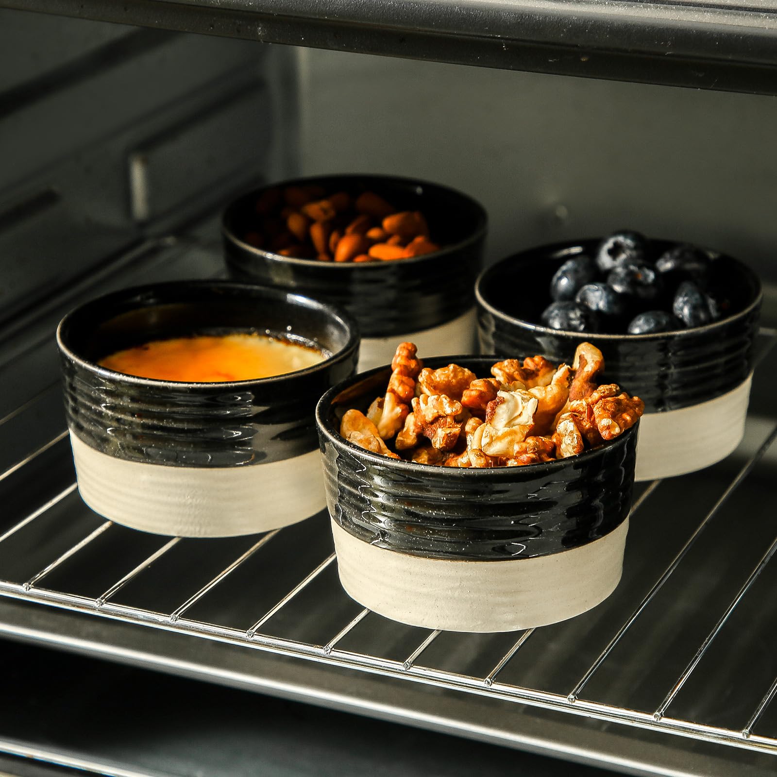 Hasense Ramekins - Juego de 6 platos de cerámica para hornear de 8 onzas, aptos para horno, cuencos de ramequines de soufflé de crema brulee para pudín, pastel de lago, pastel de olla, aperitivos,