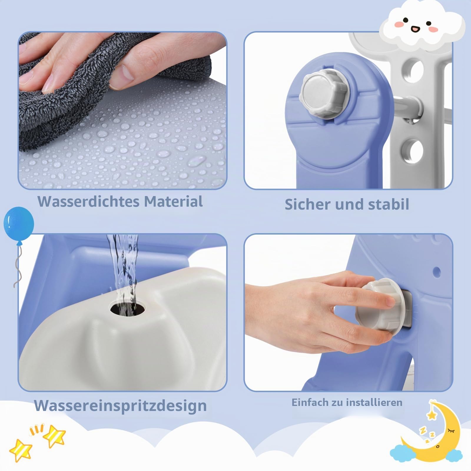 Kinderrutsche Outdoor 4-in-1,Multifunktionale Kinder Rutsche mit Schaukel,Basketballkorb und Kletterleiter,Freistehende Rutschen Für Kinder,Ideal für drinnen und draußen (Blau)