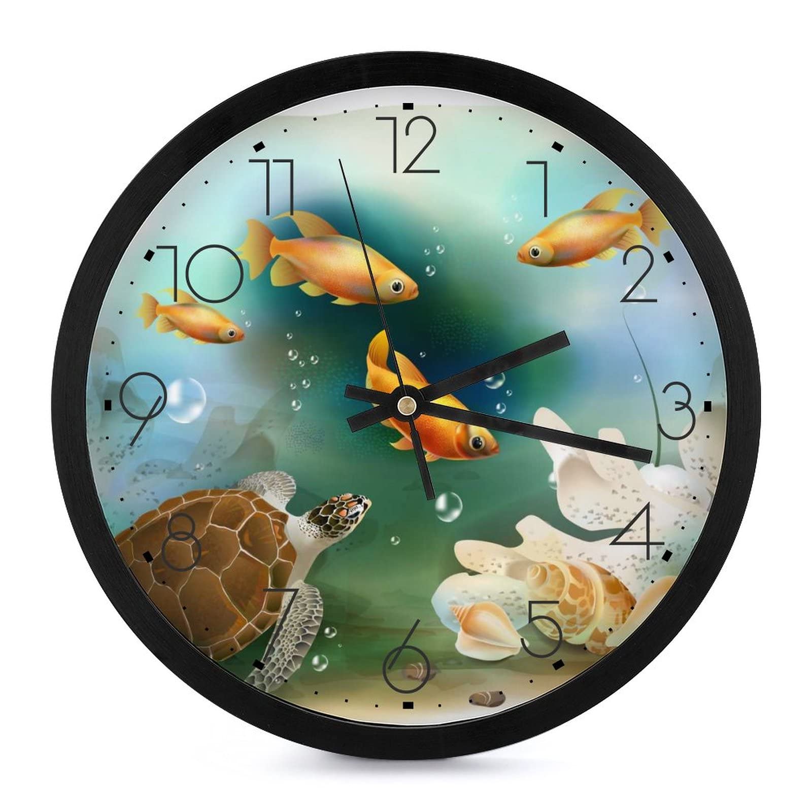 Pendule murale silencieuse moderne horloge de cuisine tortue poisson rouge 25cm