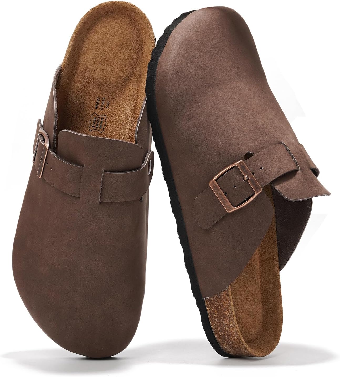 Project Cloud Mens Clogs - 100% Full Grain Genuine Leather Memory Foam Clogs for Men Arch Support Cork Footbed - Non Slip Platform Mules (Brooklyn)