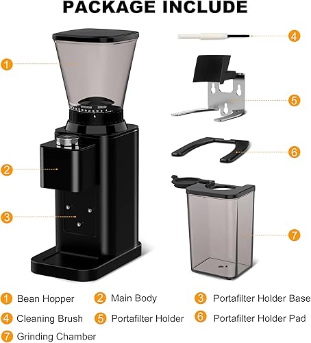 Miniatura 9 de Molinillo eléctrico de café expreso, molinillo de granos de café para uso doméstico, 48 ajustes de molienda, temporizador de precisión de 35