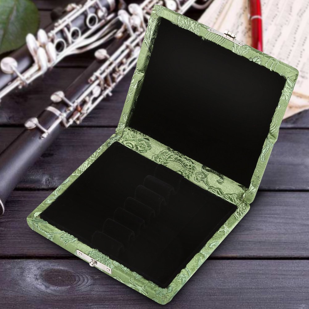 Focket Caja de cañas de Oboe, Cubierta de Tela de Seda de Madera, Tela Suave, Caja de Almacenamiento de portacañas portátil de 6 Piezas con Orificios Transpirables para cañas de Oboe(Verde)