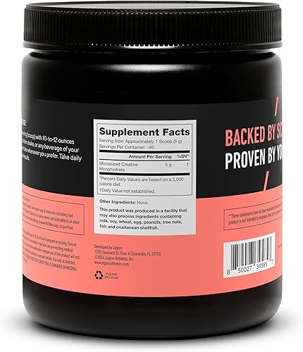 Vista 8 de LEGION Suplemento de monohidrato de creatina micronizada, polvo de creatina limpia para ganancia muscular y recuperación después del entrenamiento