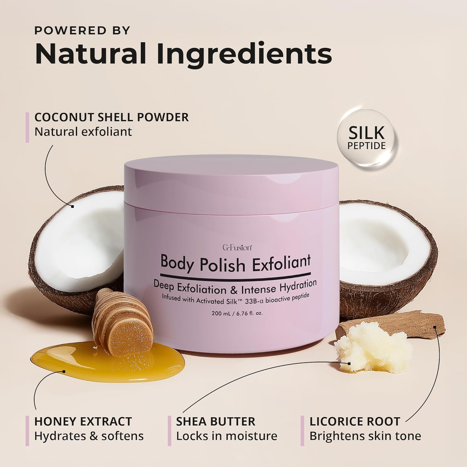Silk Peptide Body Polish Gentle Exfoliant - Honey & Coconut Body Scrubs with Shea Butter, Exfoliants & Hydrating Oils for Smooth, Glowing Skin – Deep Moisturizing & Radiance Boosting Formula - Image 3