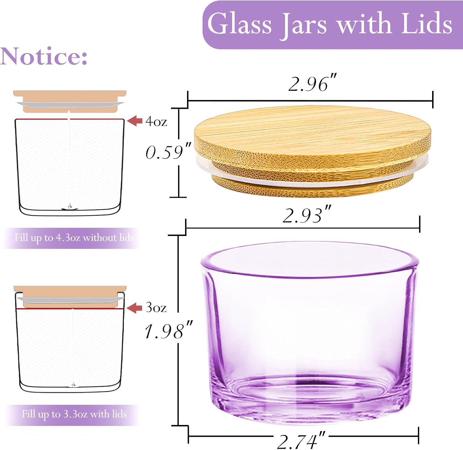 CONNOO 15 Pack 4oz Purple Glass Candle Jars with Airtight Bamboo Lids image 4
